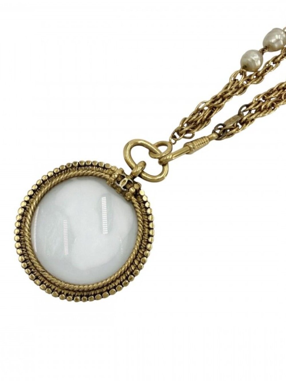 Chanel Necklace Long Pendant Loupe CC Logo Vintage Faux Pearl